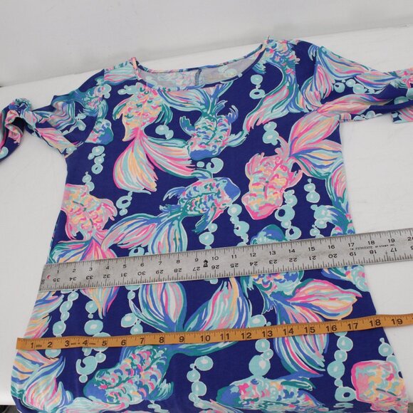 Lilly Pulitzer Marlowe Dress Womens Small Going Coastal True Blue Fish Boatneck - Picture 10 of 10